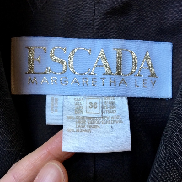 {Escada} Wool & Mohair Dark Grey Pinstripe Blazer - Picture 8 of 8